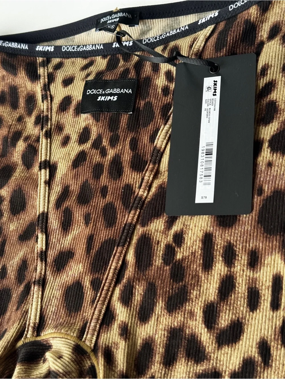 Scims x Dolce & Gabbana women's Leopard Print Brown Boxer Brief Shorts XS NWT